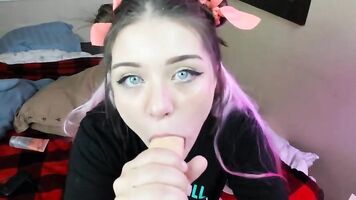 Crazy girl drooling, deepthroat and masturbate
