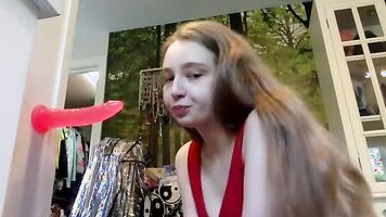 Horny Blonde Young Bimbo Slut Fucks and Sucks Pink Dildo [ thespacebimbo ]