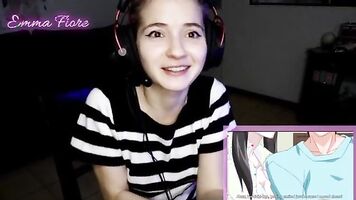 18yo youtuber gets horny watching hentai during the stream and masturbates - Emma Fiore