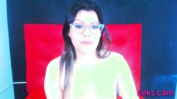 Shy amateur with glasses on webcam