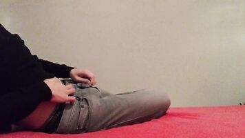 Horny boy strips down and plays with hard cock and ass in bed